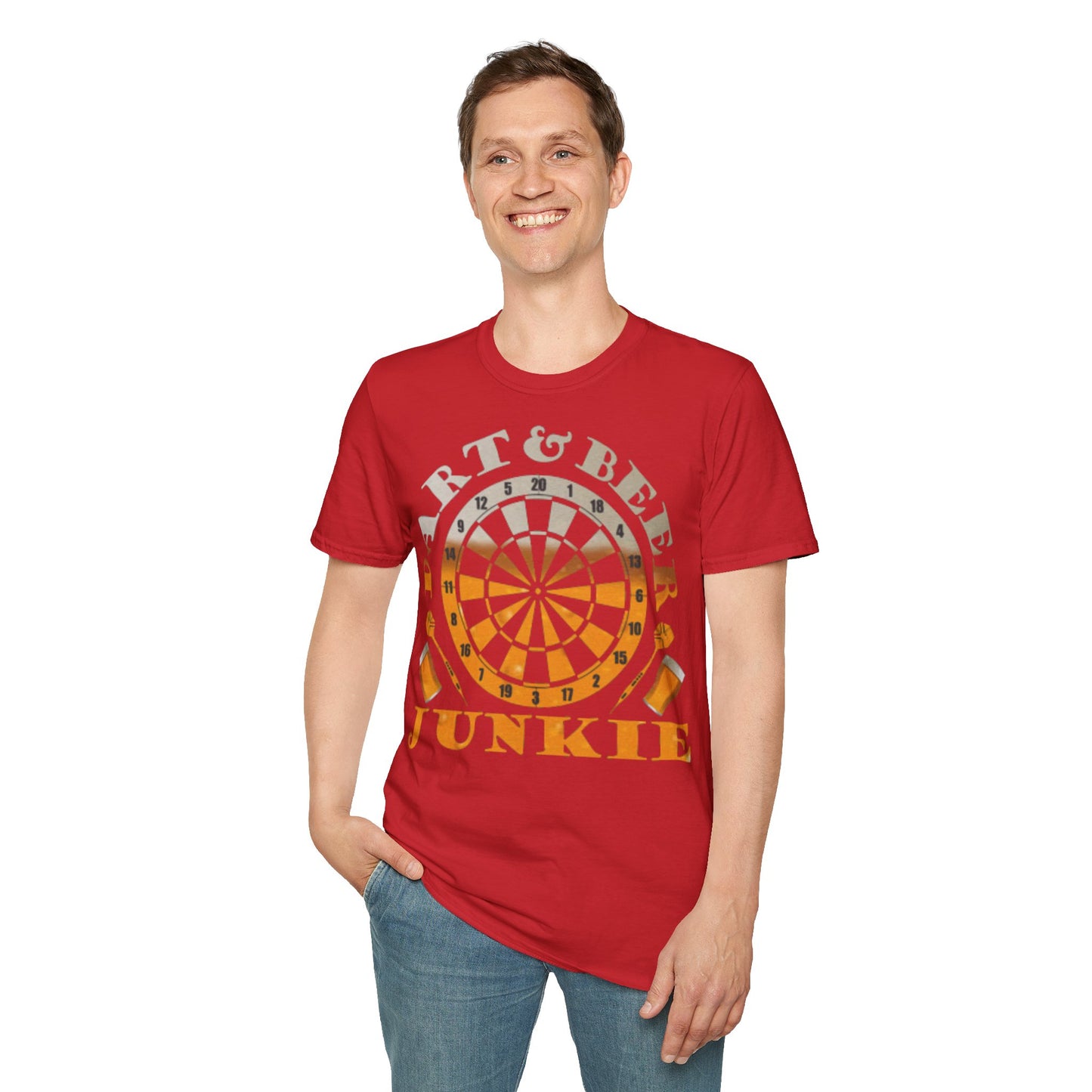 Dart & Beer Junkie T-Shirt — Retro Dartboard Pub Game Tee