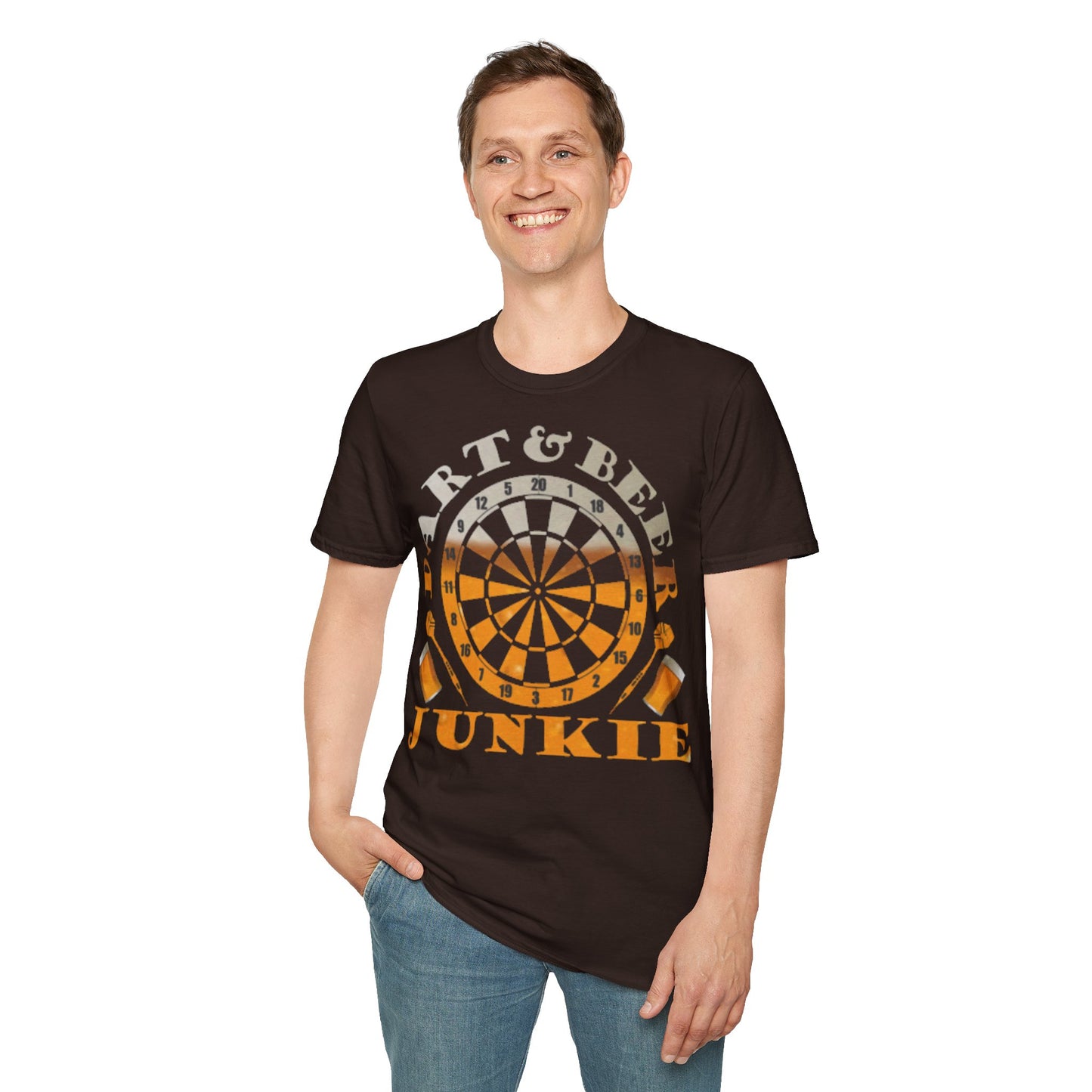 Dart & Beer Junkie T-Shirt — Retro Dartboard Pub Game Tee