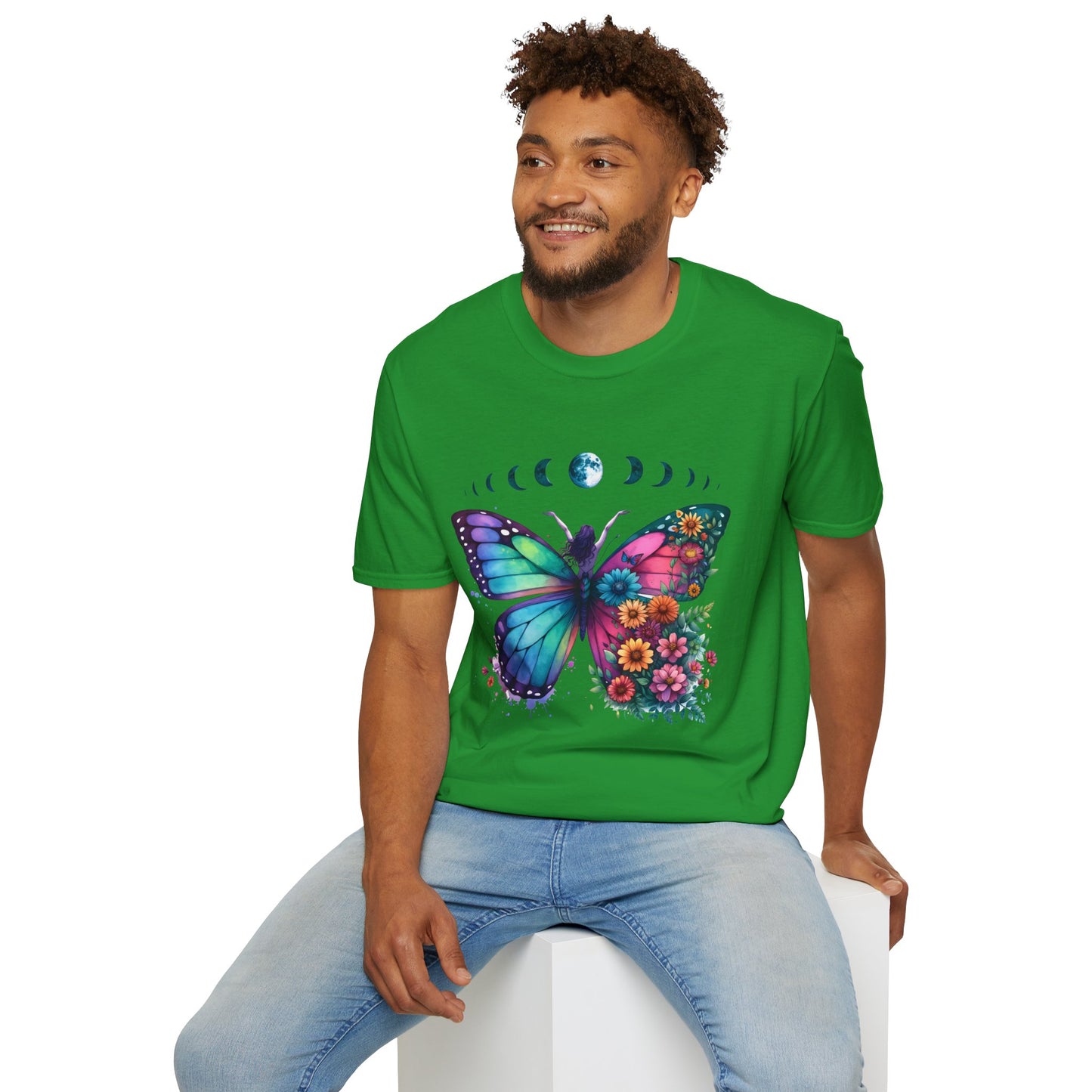 Butterfly Moon Phases T‑Shirt — Colorful Floral Wing Tee