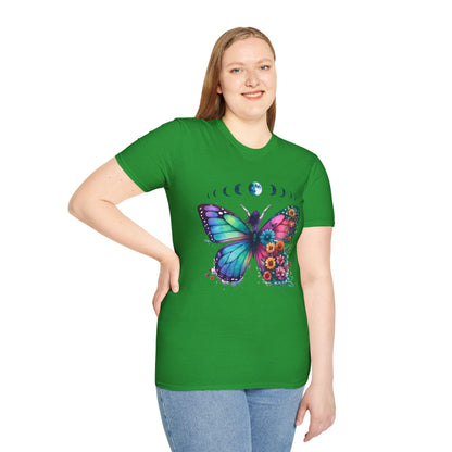 Butterfly Moon Phases T‑Shirt — Colorful Floral Wing Tee