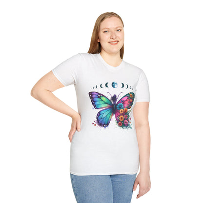 Butterfly Moon Phases T‑Shirt — Colorful Floral Wing Tee