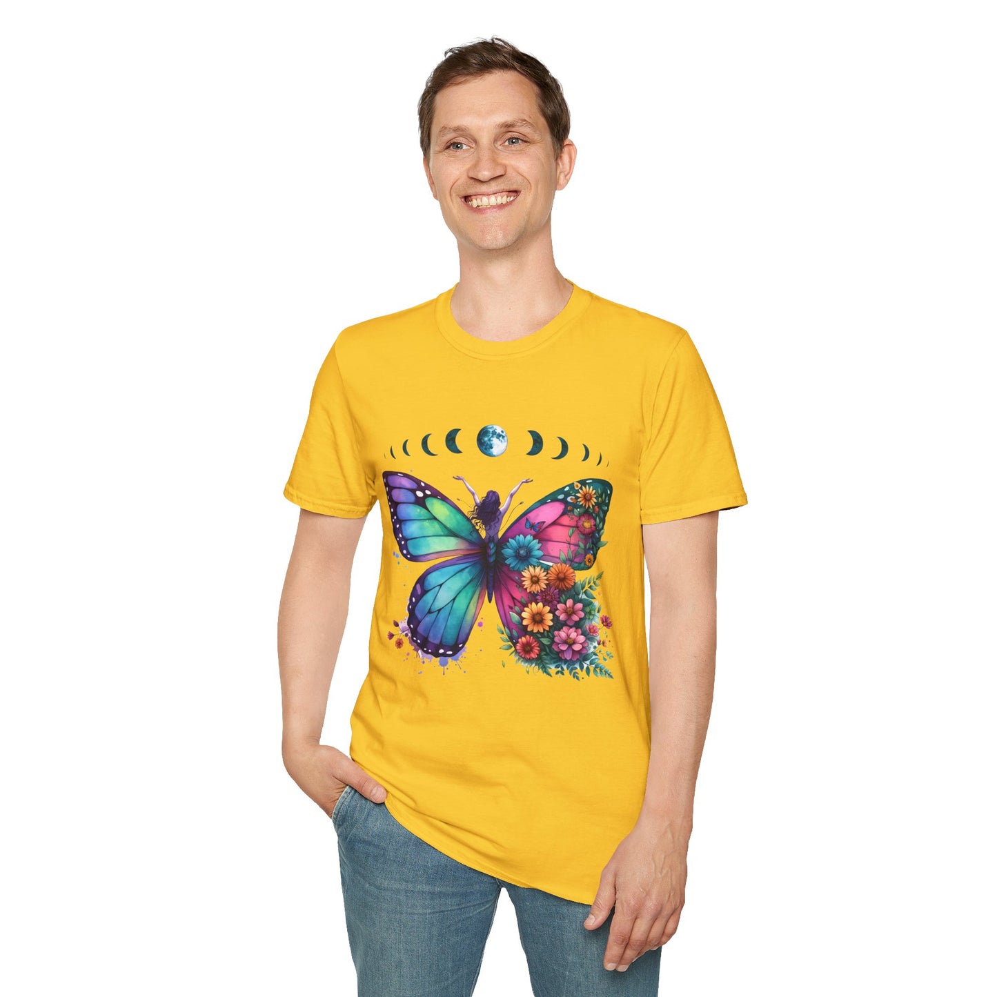 Butterfly Moon Phases T‑Shirt — Colorful Floral Wing Tee