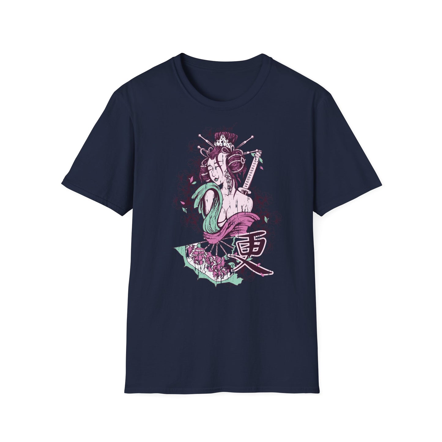 Geisha Anime Art T‑Shirt — Retro Floral Japanese Illustration
