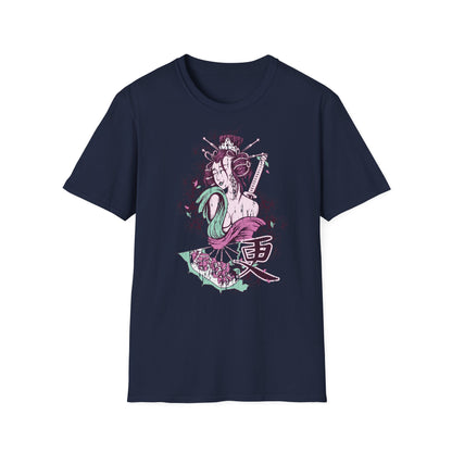 Geisha Anime Art T‑Shirt — Retro Floral Japanese Illustration