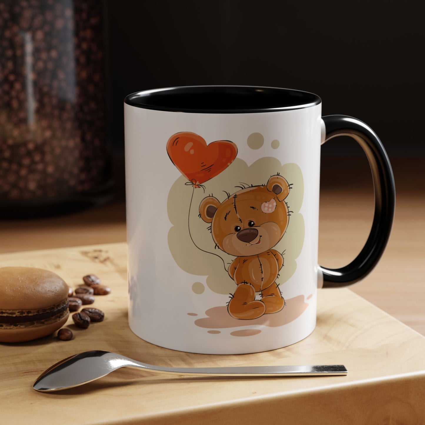 Cute Teddy Bear Coffee Mug with Heart Balloon — Gift Mug for Kids & New Parents