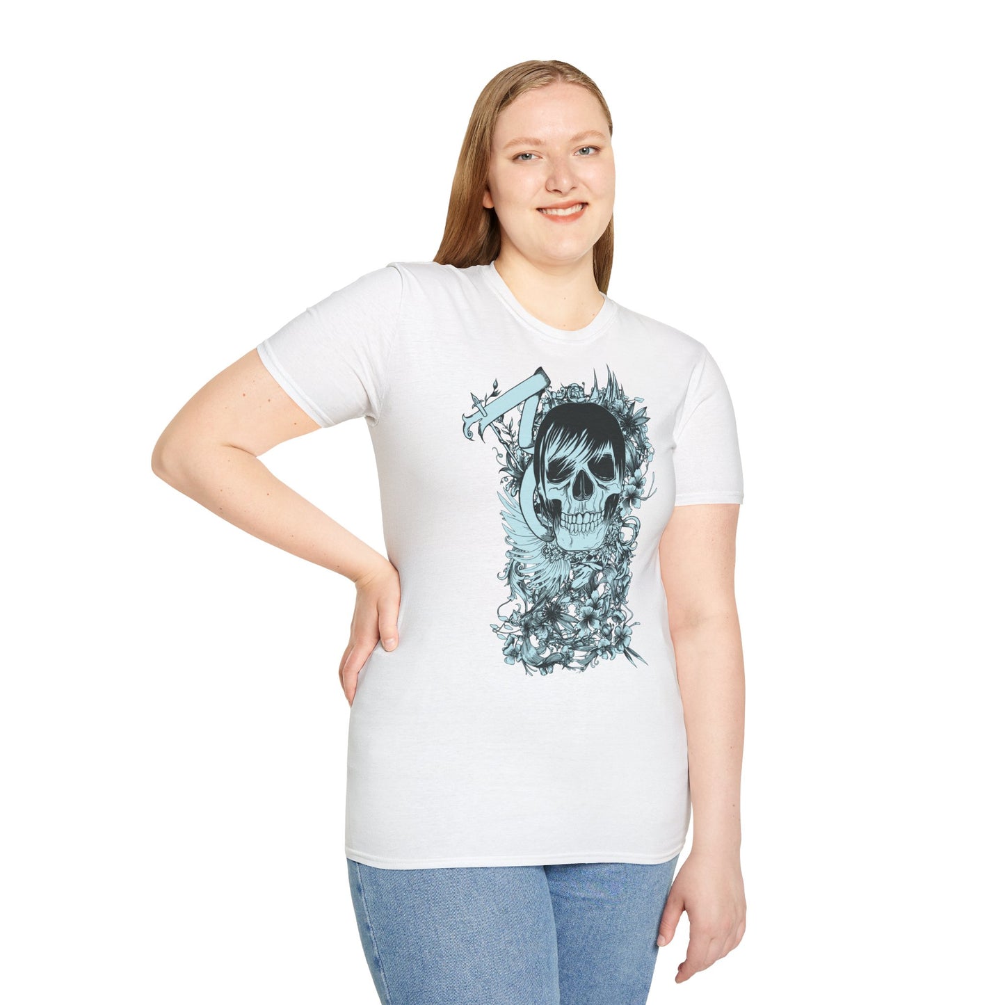 Skull Floral Tee — Gothic Skull with Flowers Graphic T-Shirt