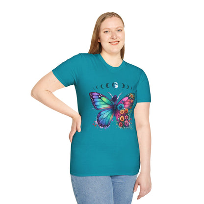 Butterfly Moon Phases T‑Shirt — Colorful Floral Wing Tee