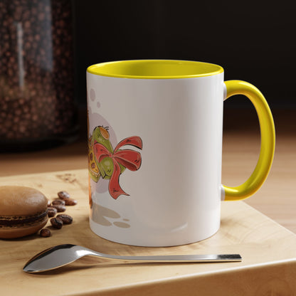 Cute Teddy Bear Pizza Gift Mug — Heart-Shaped Pizza & Bow Accent Coffee Cup