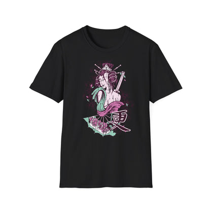 Geisha Anime Art T‑Shirt — Retro Floral Japanese Illustration