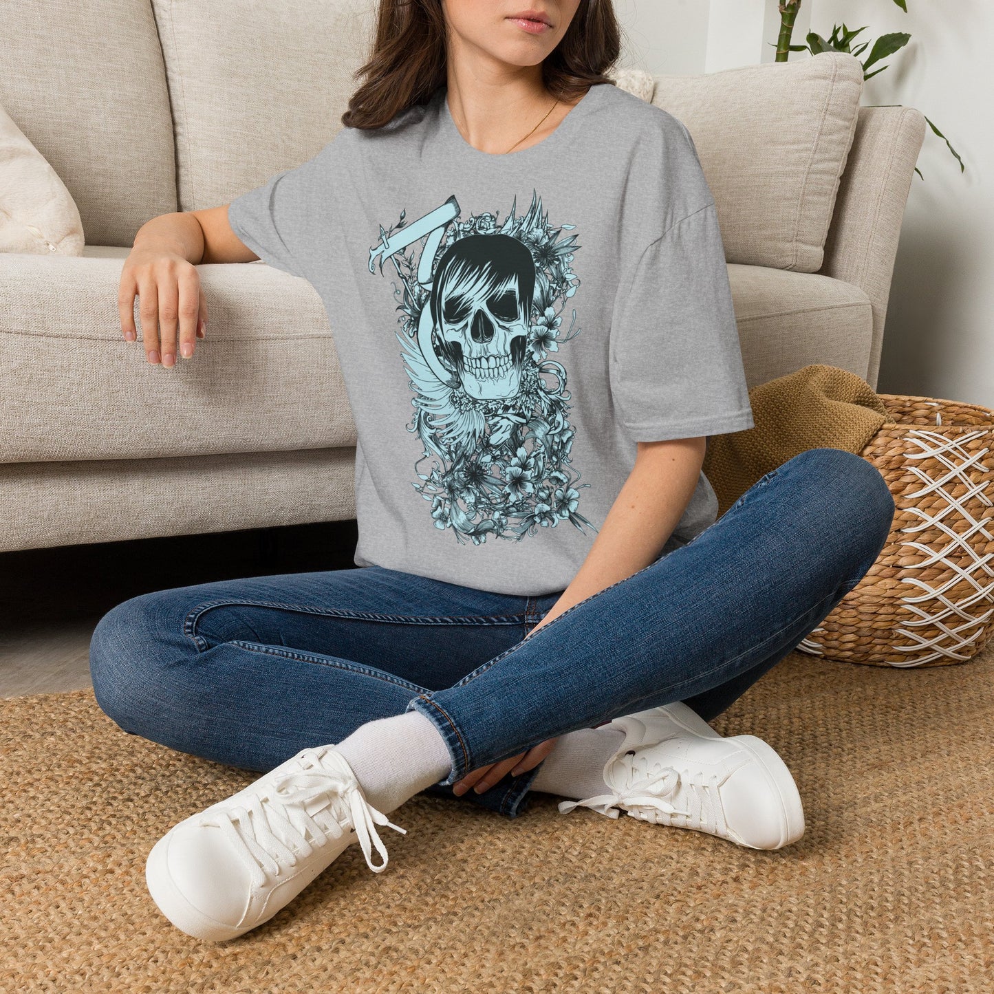 Skull Floral Tee — Gothic Skull with Flowers Graphic T-Shirt