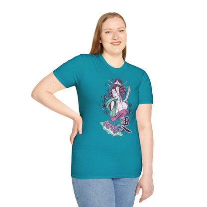 Geisha Anime Art T‑Shirt — Retro Floral Japanese Illustration