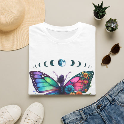 Butterfly Moon Phases T‑Shirt — Colorful Floral Wing Tee