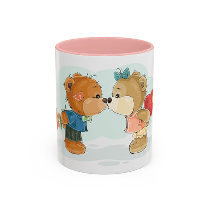 Cute Kissing Bear Couple Accent Coffee Mug – Romantic Valentine’s Gift