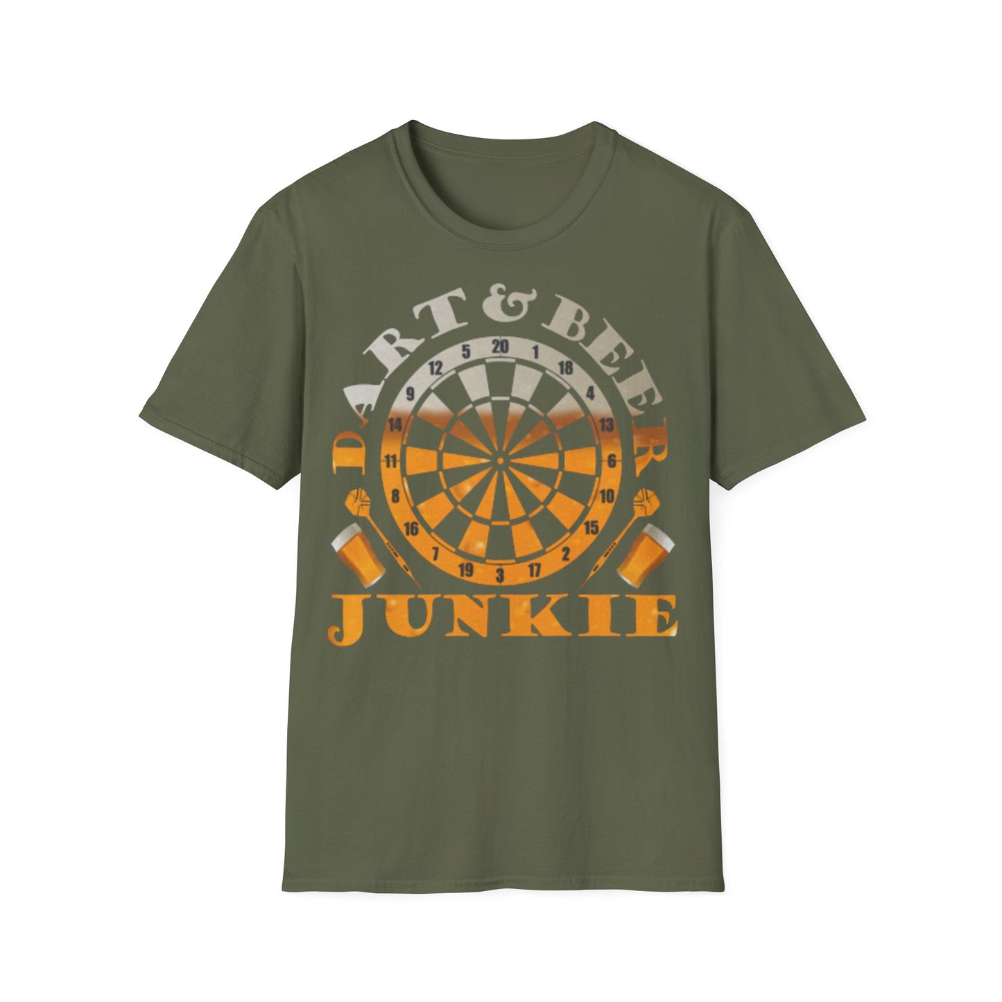 Dart & Beer Junkie T-Shirt — Retro Dartboard Pub Game Tee