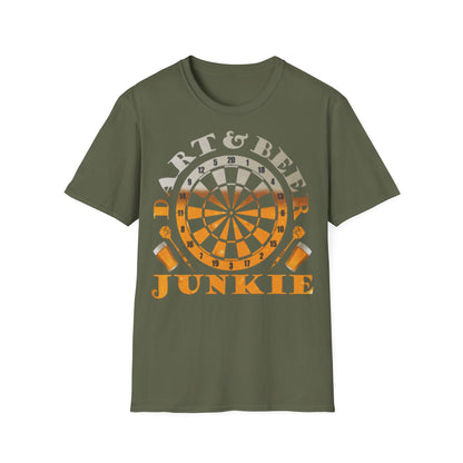 Dart & Beer Junkie T-Shirt — Retro Dartboard Pub Game Tee