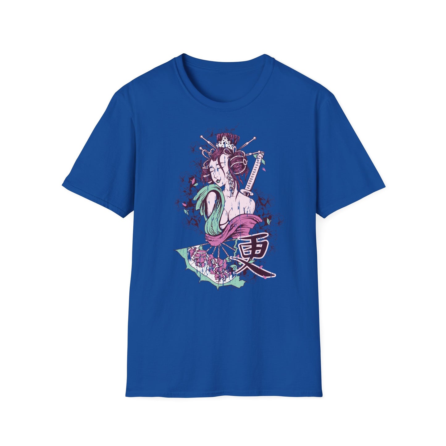Geisha Anime Art T‑Shirt — Retro Floral Japanese Illustration