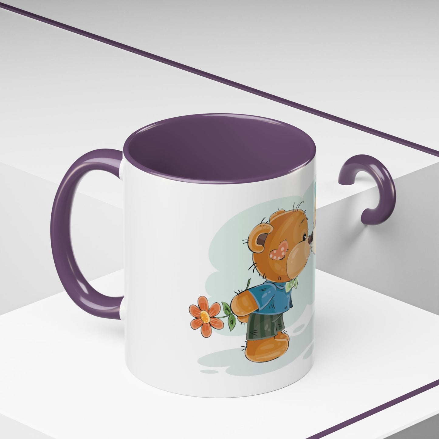 Cute Kissing Bear Couple Accent Coffee Mug – Romantic Valentine’s Gift