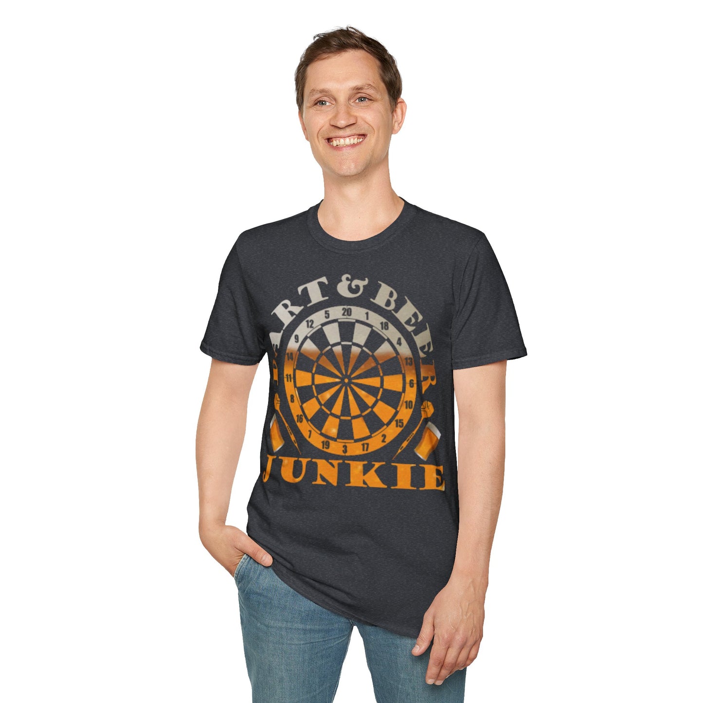Dart & Beer Junkie T-Shirt — Retro Dartboard Pub Game Tee