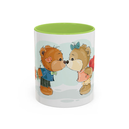 Cute Kissing Bear Couple Accent Coffee Mug – Romantic Valentine’s Gift