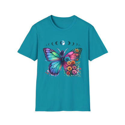 Butterfly Moon Phases T‑Shirt — Colorful Floral Wing Tee