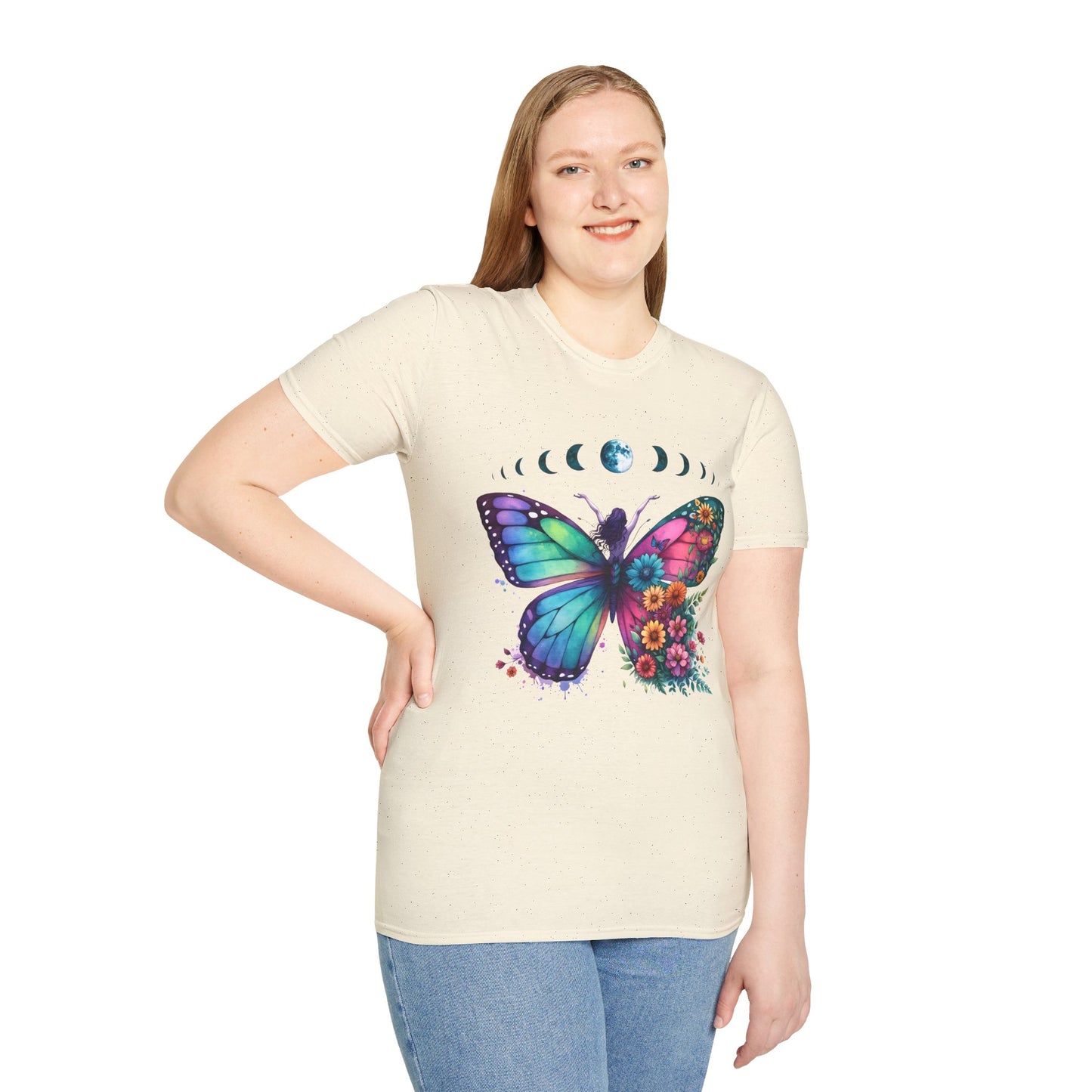 Butterfly Moon Phases T‑Shirt — Colorful Floral Wing Tee