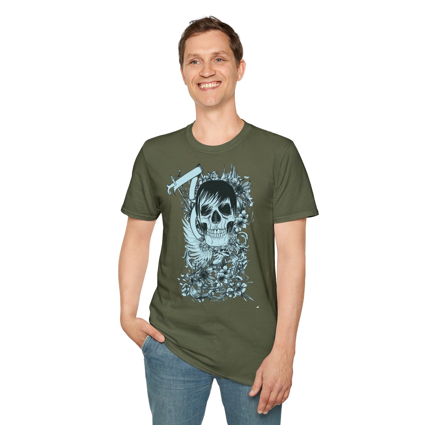 Skull Floral Tee — Gothic Skull with Flowers Graphic T-Shirt