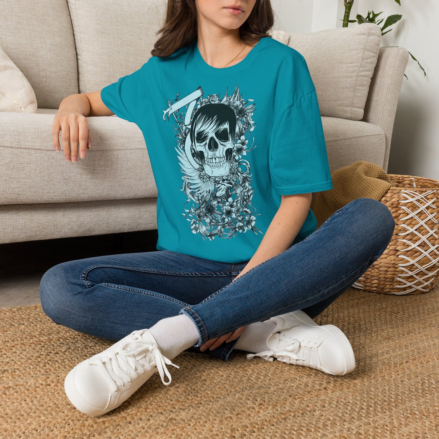 Skull Floral Tee — Gothic Skull with Flowers Graphic T-Shirt