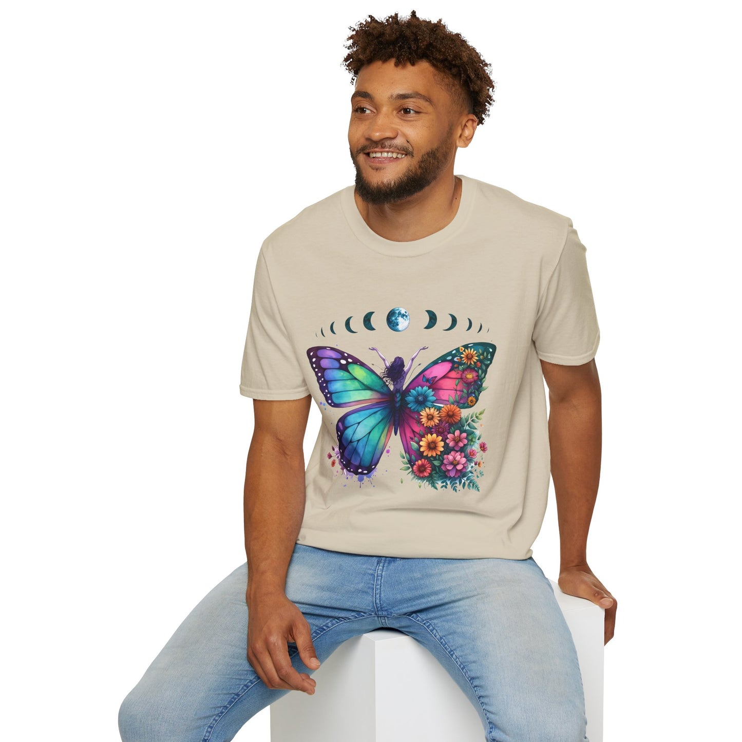Butterfly Moon Phases T‑Shirt — Colorful Floral Wing Tee