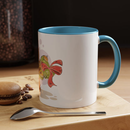 Cute Teddy Bear Pizza Gift Mug — Heart-Shaped Pizza & Bow Accent Coffee Cup
