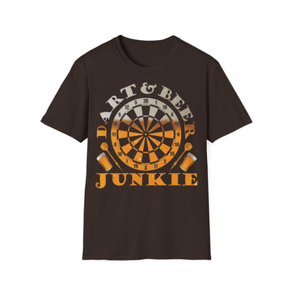 Dart & Beer Junkie T-Shirt — Retro Dartboard Pub Game Tee