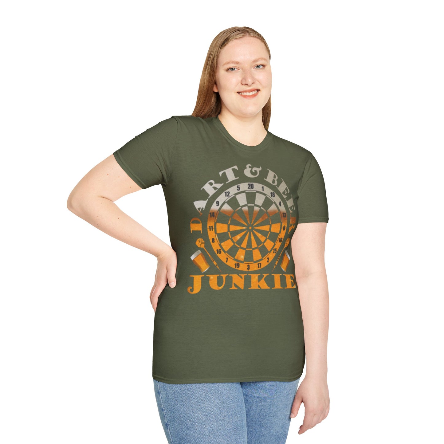 Dart & Beer Junkie T-Shirt — Retro Dartboard Pub Game Tee