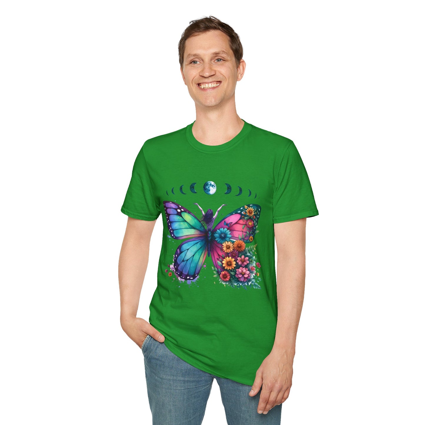 Butterfly Moon Phases T‑Shirt — Colorful Floral Wing Tee