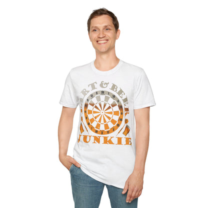 Dart & Beer Junkie T-Shirt — Retro Dartboard Pub Game Tee