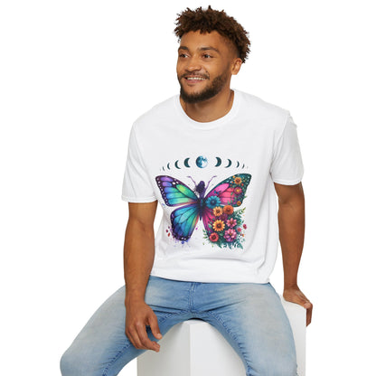 Butterfly Moon Phases T‑Shirt — Colorful Floral Wing Tee
