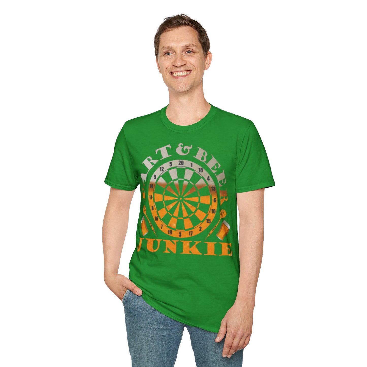 Dart & Beer Junkie T-Shirt — Retro Dartboard Pub Game Tee