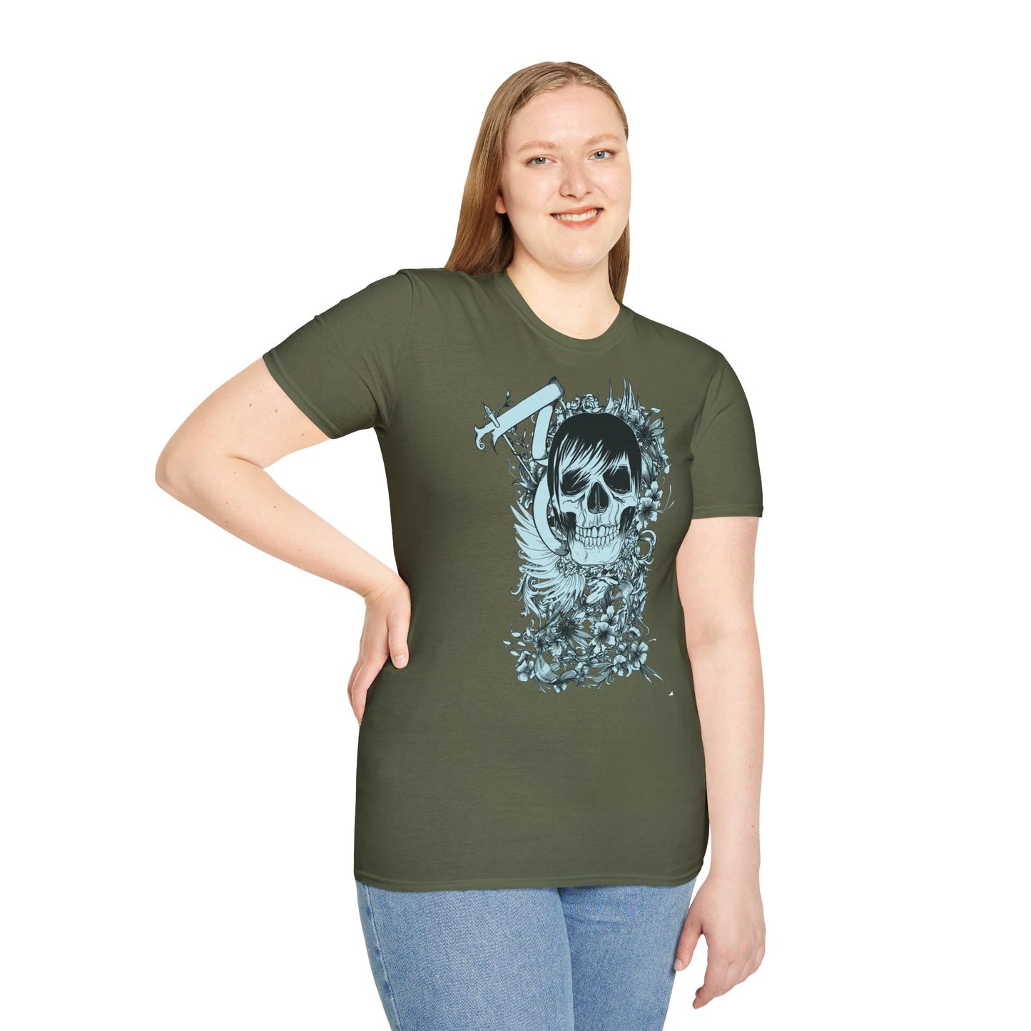 Skull Floral Tee — Gothic Skull with Flowers Graphic T-Shirt
