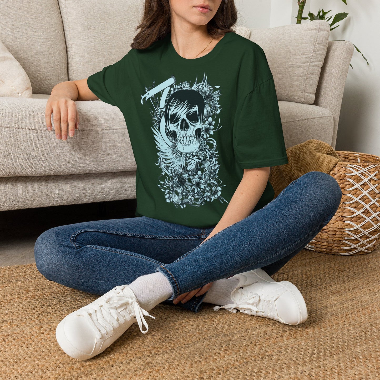 Skull Floral Tee — Gothic Skull with Flowers Graphic T-Shirt