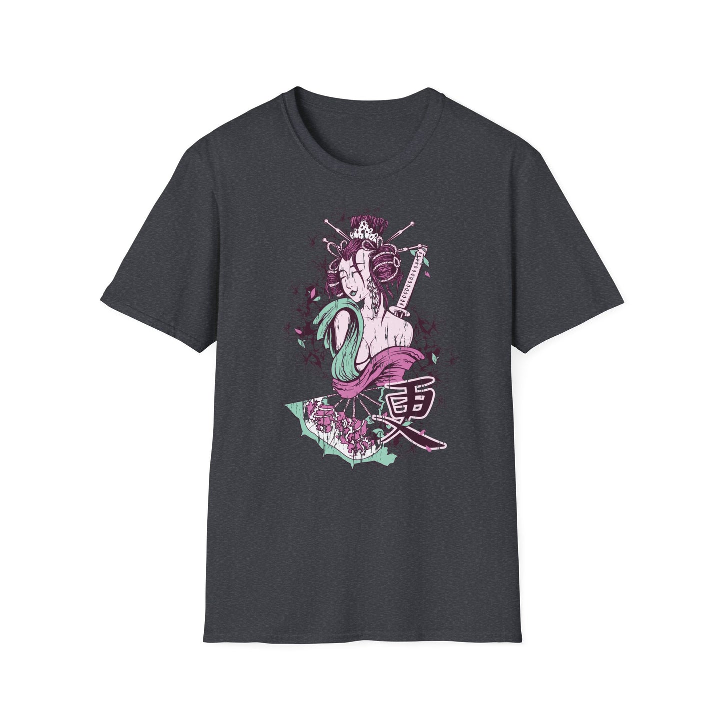Geisha Anime Art T‑Shirt — Retro Floral Japanese Illustration