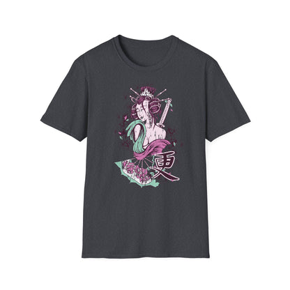 Geisha Anime Art T‑Shirt — Retro Floral Japanese Illustration