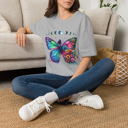 Butterfly Moon Phases T‑Shirt — Colorful Floral Wing Tee