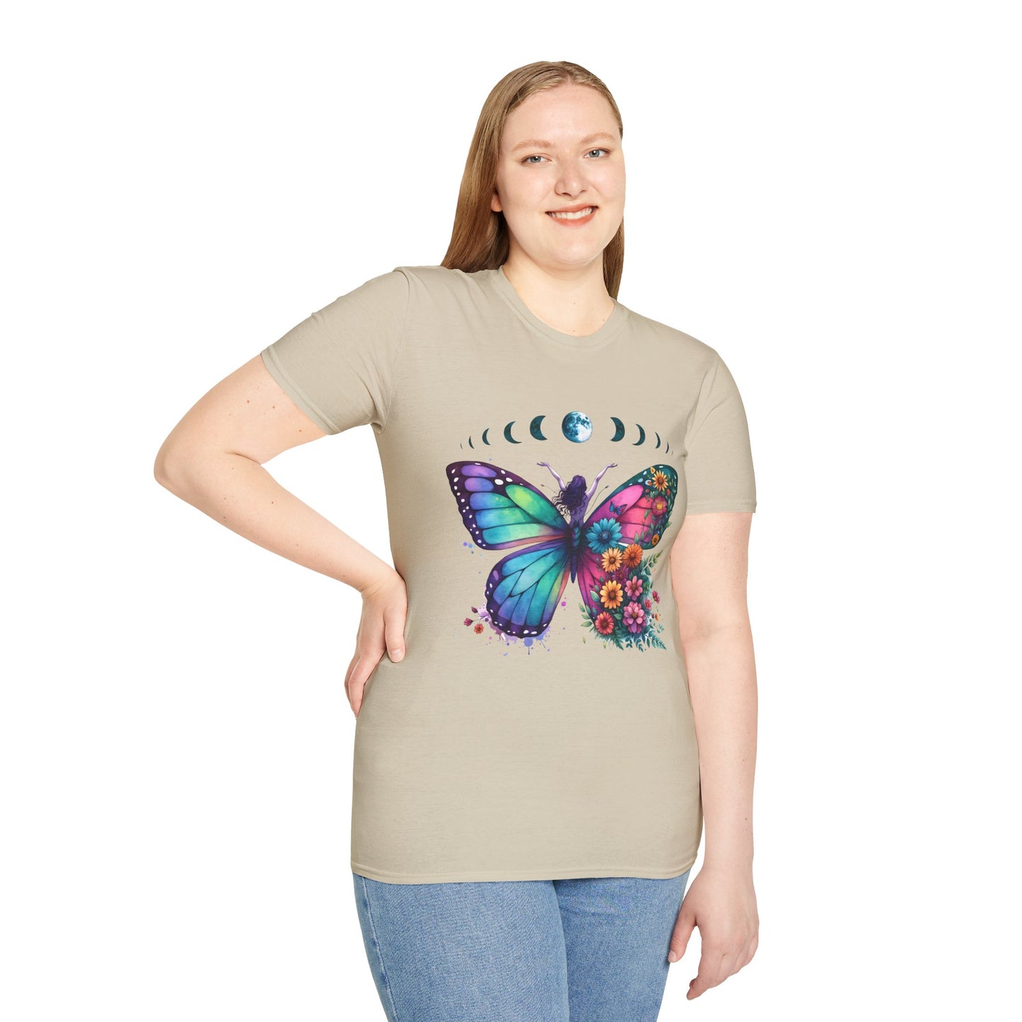Butterfly Moon Phases T‑Shirt — Colorful Floral Wing Tee