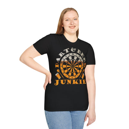 Dart & Beer Junkie T-Shirt — Retro Dartboard Pub Game Tee