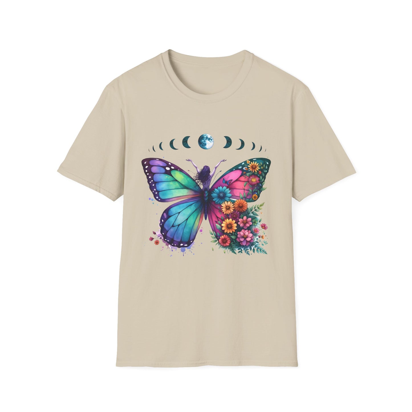 Butterfly Moon Phases T‑Shirt — Colorful Floral Wing Tee