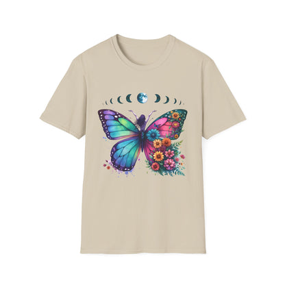 Butterfly Moon Phases T‑Shirt — Colorful Floral Wing Tee