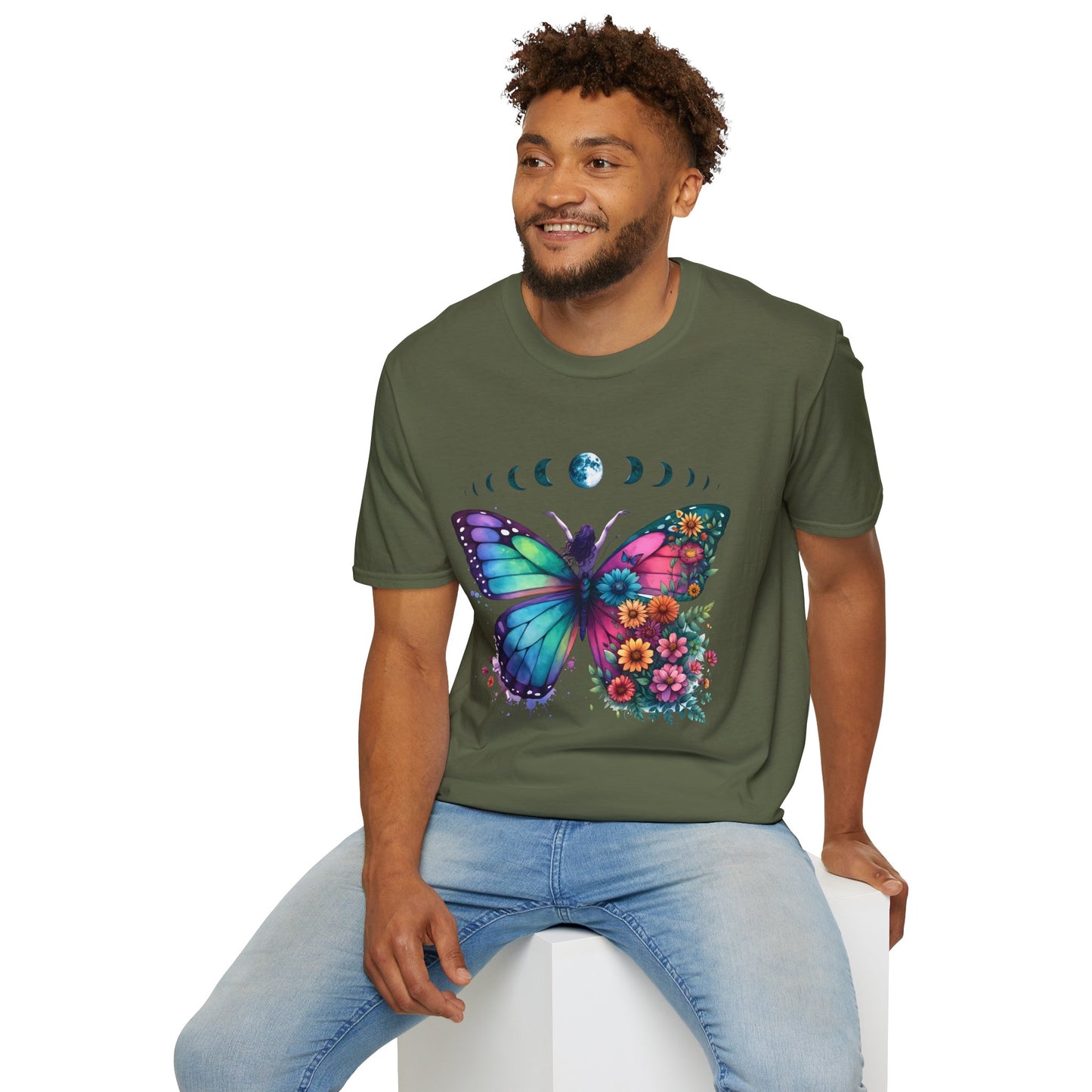 Butterfly Moon Phases T‑Shirt — Colorful Floral Wing Tee