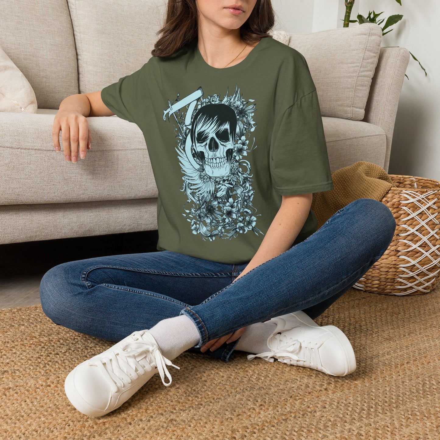 Skull Floral Tee — Gothic Skull with Flowers Graphic T-Shirt