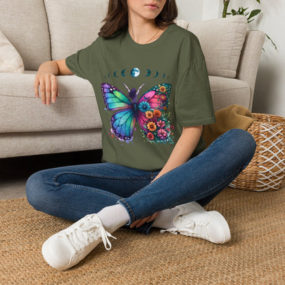 Butterfly Moon Phases T‑Shirt — Colorful Floral Wing Tee
