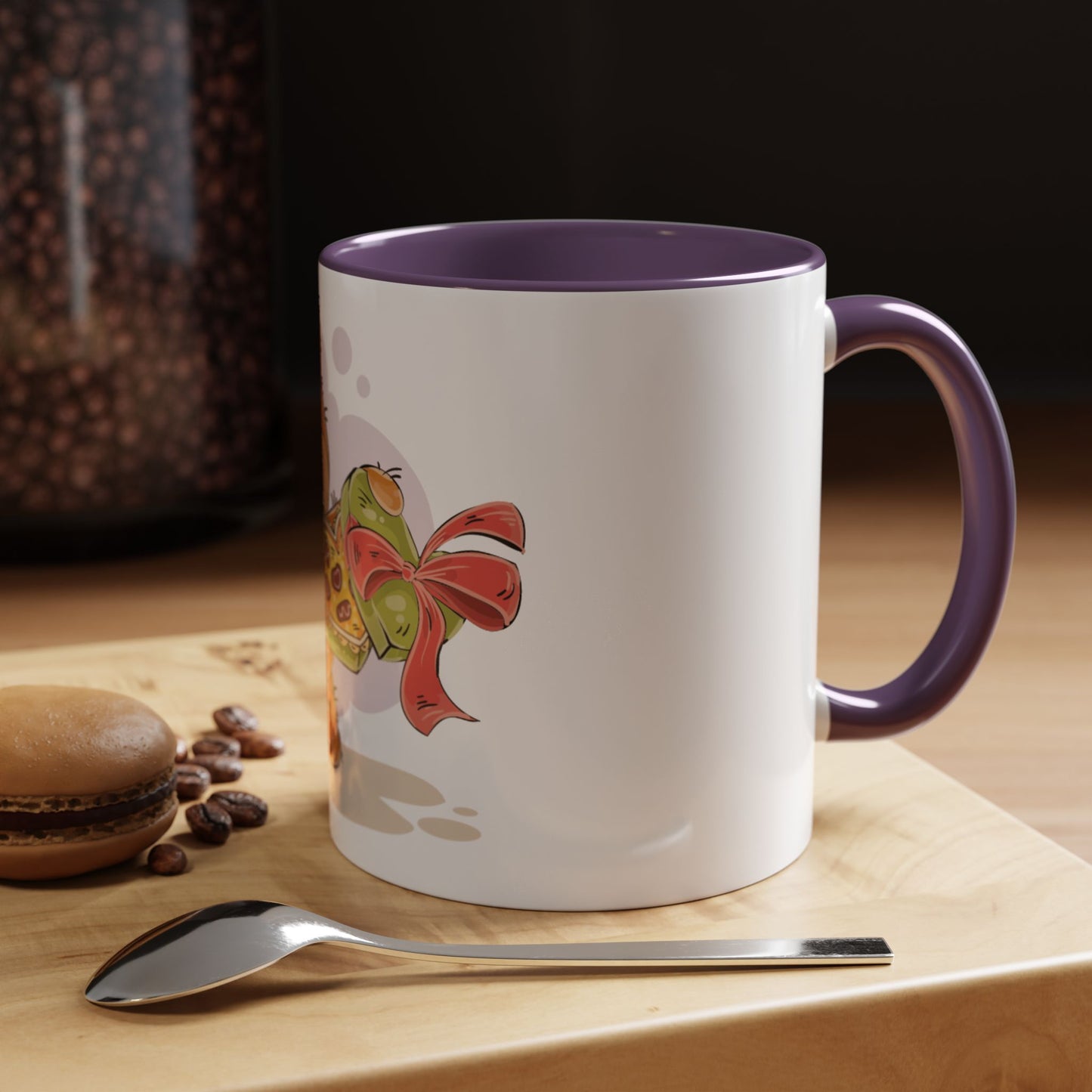 Cute Teddy Bear Pizza Gift Mug — Heart-Shaped Pizza & Bow Accent Coffee Cup