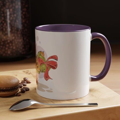 Cute Teddy Bear Pizza Gift Mug — Heart-Shaped Pizza & Bow Accent Coffee Cup