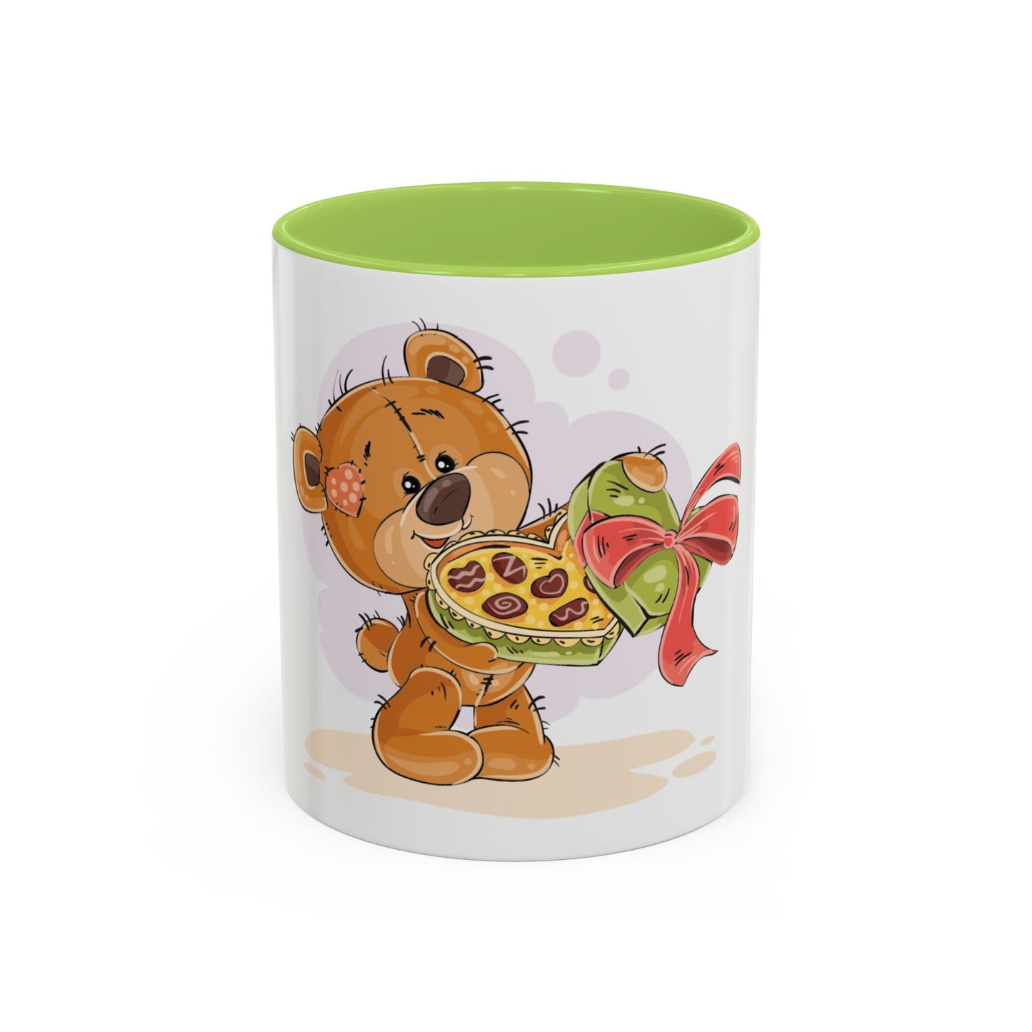 Cute Teddy Bear Pizza Gift Mug — Heart-Shaped Pizza & Bow Accent Coffee Cup